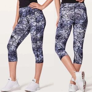 Lululemon Womens Fast & Free Crop II Hanakotoba Starlight Multi Leggings Size 4